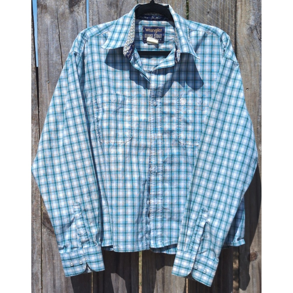 Wrangler George Strait Collection Mens Green Plaid Western Button Down Shirt